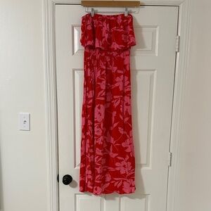 Red Floral Strapless Maxi Dress
